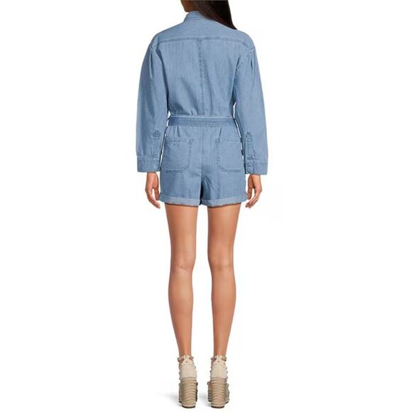Gianni Bini Charlie Denim Button Down Long Sleeve Jean Romper Womens Size 2 - Picture 2 of 9
